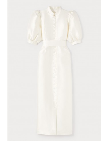 Robe longue en satin blanc à manches bouffantes Découvrez la collection