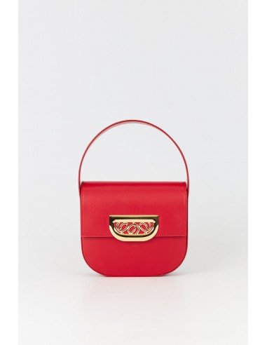 BRIGHT RED Geometric Leather Bag with Golden Latch S shop