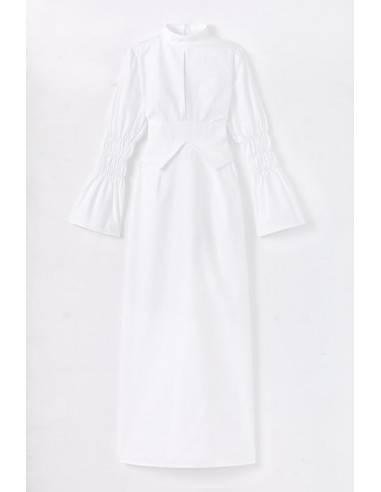 White Poplin Maxi Dress with Gathered Sleeves Amélioration de cerveau avec