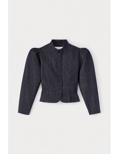 Dark Denim Puff Sleeve Jacket pas cher chine