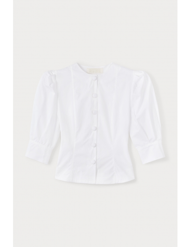 White Popelin Blouse with Puff Sleeves Les magasins à Paris et en Île-de-France