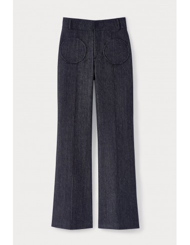 NAVY BLUE Denim Flared Pants with Circular Pocket Details des créatures d'habitude