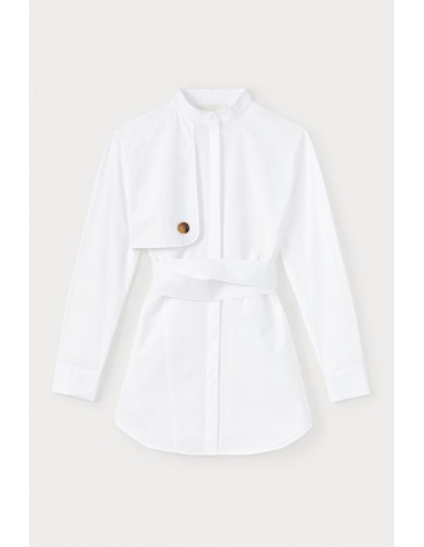 WHITE Popelin Mini Dress with Sleeve & Button detail plus qu'un jeu 