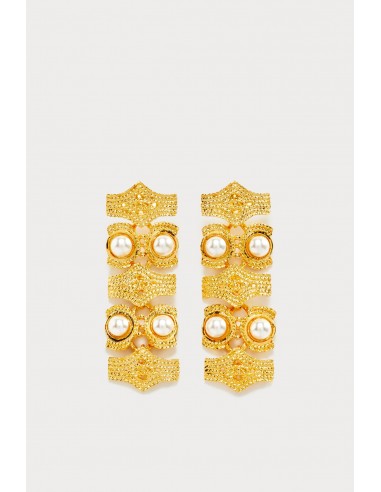 Vintage-Inspired Gold Earrings with Pearl basket pas cher