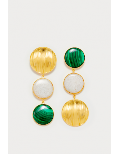 Dark Green & Gold Geometric Double Stone Earrings Jusqu'à 80% De Réduction