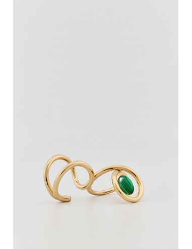 Gold Double Ring with Dark Green Stone Pour