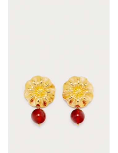 Red Daisy Pearl Earrings Véritable concentré