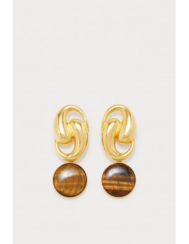 Gold-Plated Tiger Eye Round Drop Earrings chez Cornerstreet bien 