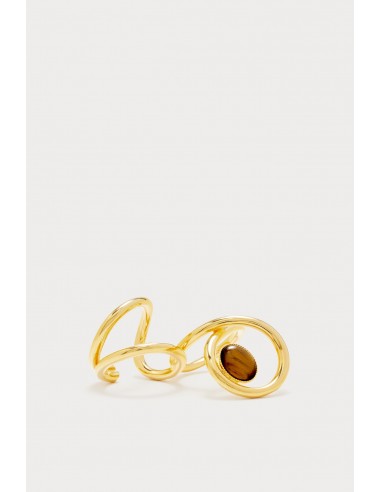 Gold-Plated Spiral Ring with Tiger Eye Stone Paris Déstockage Promo