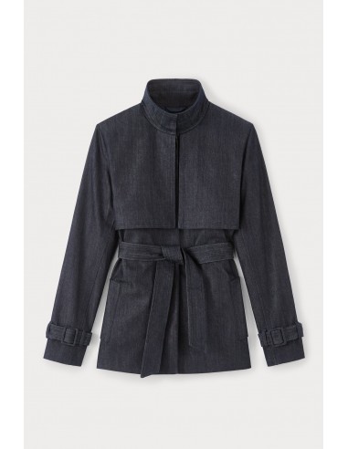 NAVY BLUE Short Denim Trench Coat with Belted Cuffs store