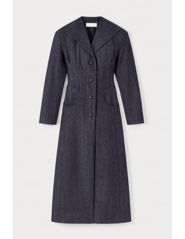 NAVY BLUE Denim Long Coat with Shawl Collar and Button Details des créatures d'habitude