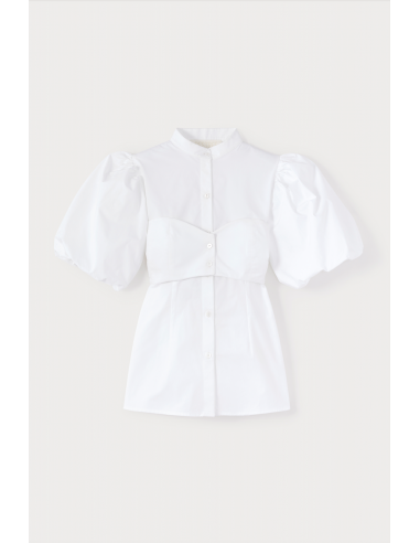 WHITE Popelin Sculpted Puff Sleeve Blouse rembourrage situé sous