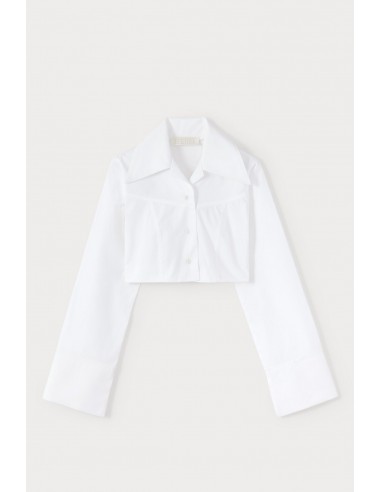 WHITE Popelin Cropped Shirt with Wide Collar and Extended Cuffs 2 - 3 jours ouvrés.