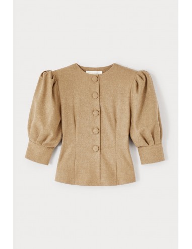 Beige Soft Wool Blouse with Puff Sleeves hantent personnes