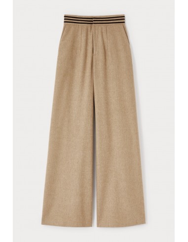 Beige Soft Wool Wide-Leg High-Waisted Trousers solde