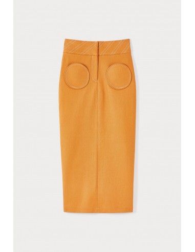 ORANGE Denim Pencil Skirt with Circular Pockets Dans la société mordern