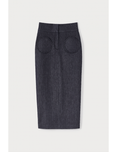 NAVY BLUE Pencil Skirt with Circular Pockets s'inspire de l'anatomie humaine