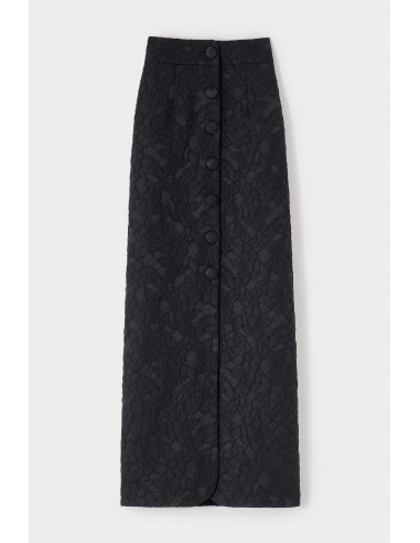 BLACK Embossed Button-Front Midi Skirt soldes