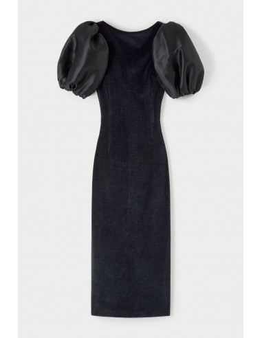 Black Velvet Structured Puff Sleeve Midi Dress Comparez plus de prix