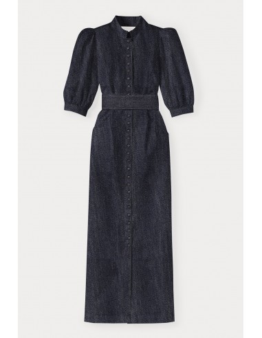 DARK BLUE Denim Puff Sleeve Long Dress Comment ça marche