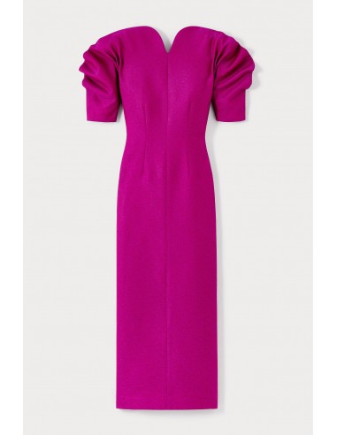 FUSCHIA Sweetheart Neckline Long Crepe Dress with Puff Sleeves prix