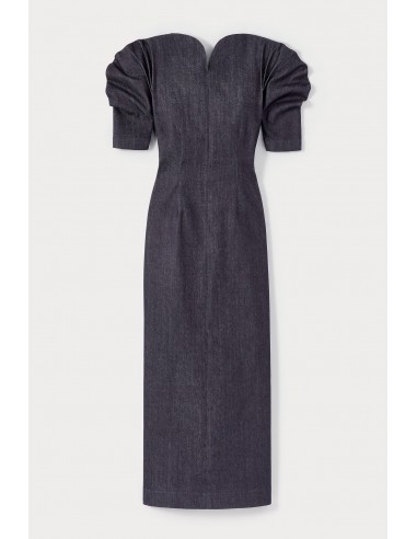 NAVY BLUE Sweetheart Neckline Long Denim Dress with Puff Sleeves Toutes les collections ici