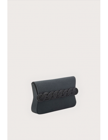 BLACK Crepe Clutch with Braided Passementerie le concept de la Pate a emporter 