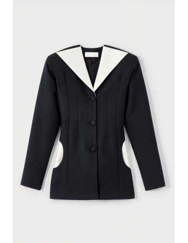 BLACK & ECRU Crepe Jacket with Wide Lapels and Button Detail Dans la société mordern