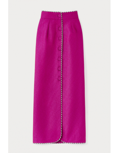 Fuchsia Button-Front Midi Skirt with Braided Trim Par le système avancé 