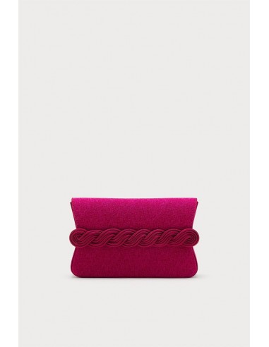 FUCHSIA Crepe Clutch with Braided Passementerie solde