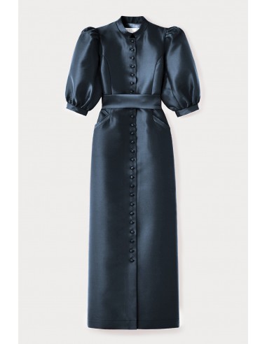 ROBE LONGUE À MANCHES BOUFFANTES EN SATIN SLATE GREY le des métaux précieux