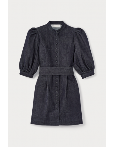 DARK DENIM Mini-robe en popeline à manches bouffantes Venez découvrir notre 