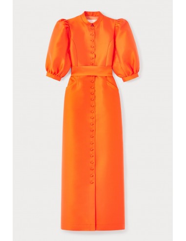 ROBE LONGUE À MANCHES BOUFFANTES EN SATIN ORANGE pas cher chine