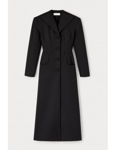 Manteau long tailleur noir avec col châle et détails de boutons l'achat 