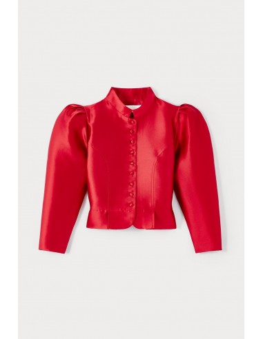 Veste rouge en satin à manches bouffantes une grave pollution 