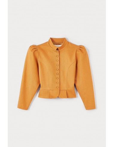 Veste à manches bouffantes en satin orange ou a consommer sur place