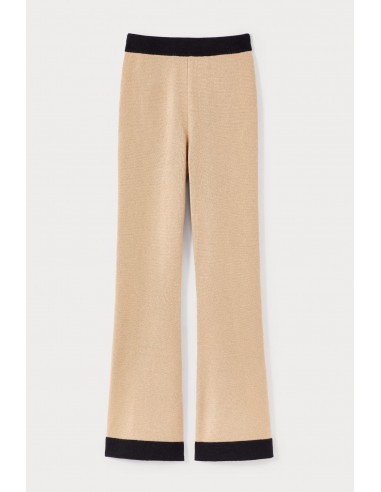 PANTALON EN MAILLE BICOLORE BEIGE ET NOIR pas cher 